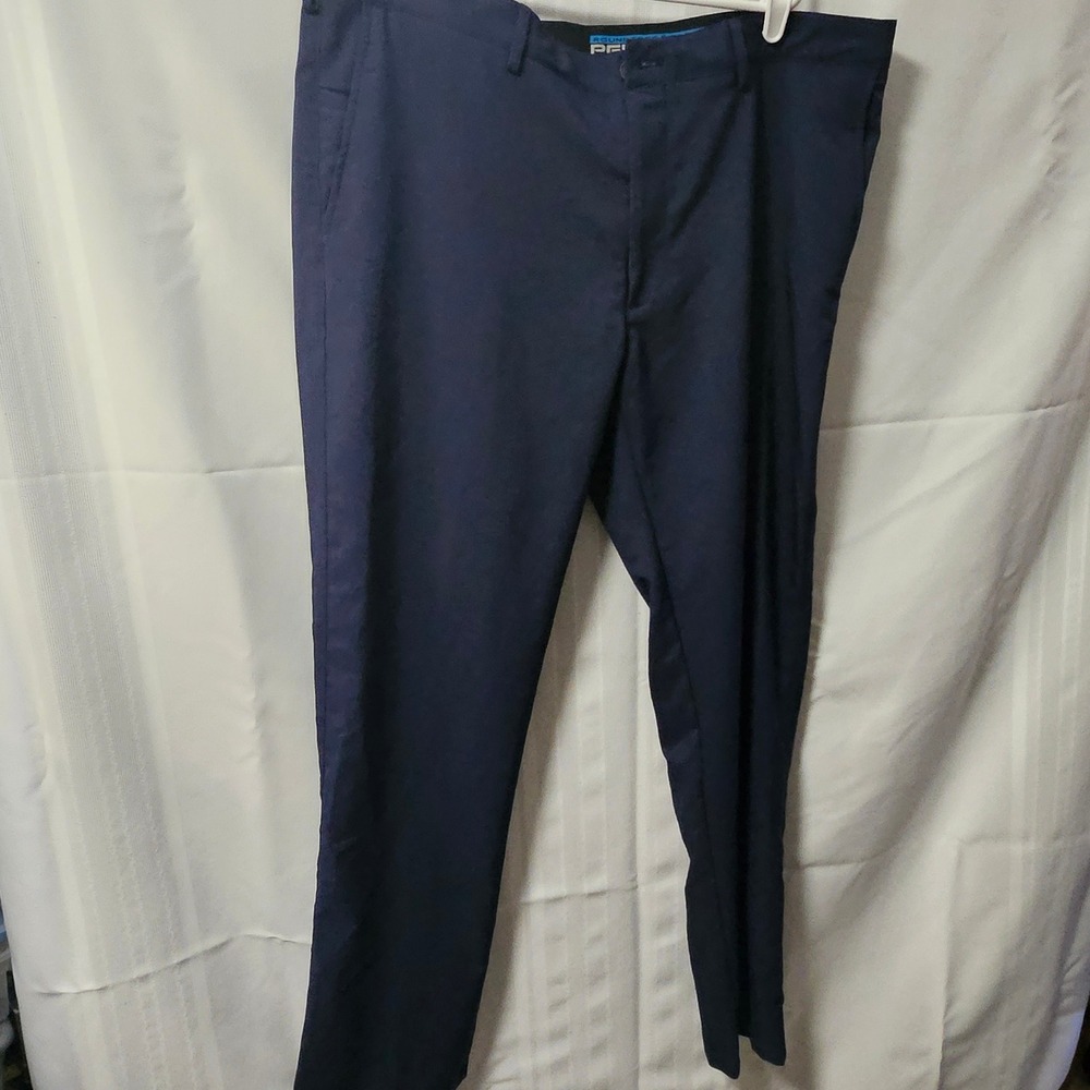 Roundtree & Yorke Performance Pants Mens 40x32 Navy Blue Work Play Flat Front